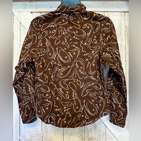 Rockies Ladies Brown Lasso Retro Cowgirl Button-Up Long Sleeve Blouse Size Small - Picture 9 of 10